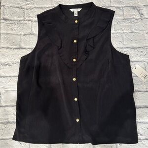 Nine West Black Blouse with Gold Snaps